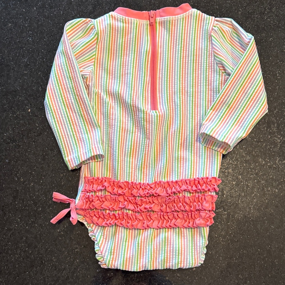 Ruffle Butts Rainbow Striped Kids Swim One Piece